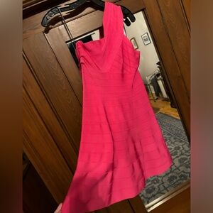 Herve Leger Pink One Shoulder Dress, Med.